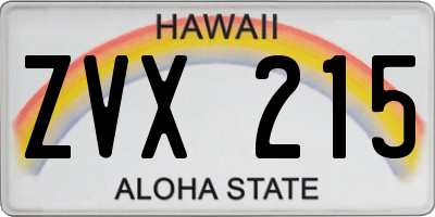 HI license plate ZVX215