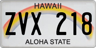HI license plate ZVX218