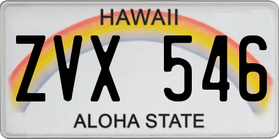 HI license plate ZVX546