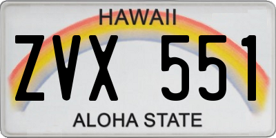 HI license plate ZVX551