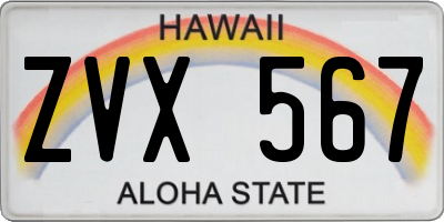 HI license plate ZVX567