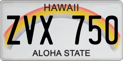 HI license plate ZVX750