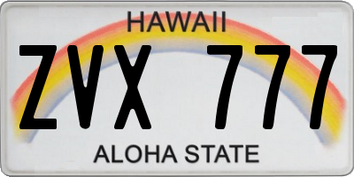 HI license plate ZVX777