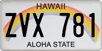 HI license plate ZVX781