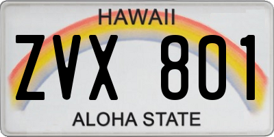 HI license plate ZVX801