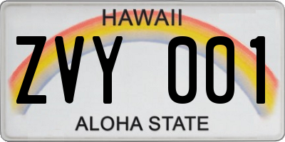 HI license plate ZVY001