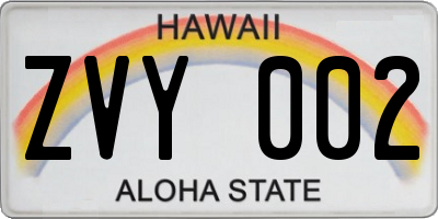 HI license plate ZVY002