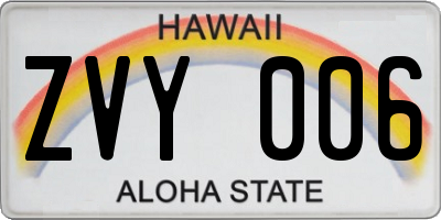 HI license plate ZVY006