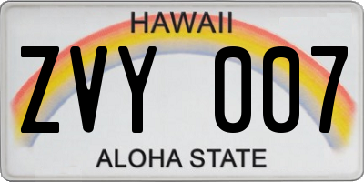 HI license plate ZVY007