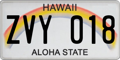 HI license plate ZVY018