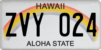 HI license plate ZVY024