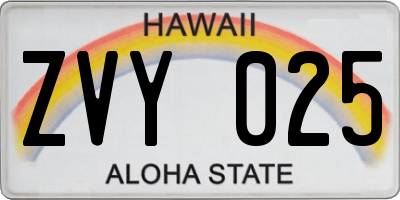 HI license plate ZVY025