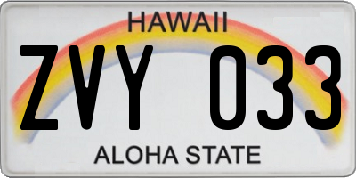 HI license plate ZVY033