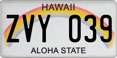 HI license plate ZVY039