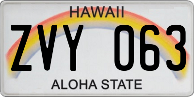 HI license plate ZVY063