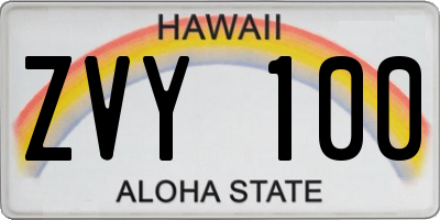HI license plate ZVY100