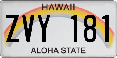 HI license plate ZVY181