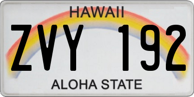 HI license plate ZVY192