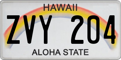 HI license plate ZVY204