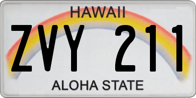 HI license plate ZVY211