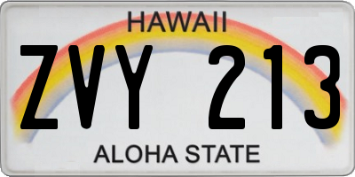 HI license plate ZVY213