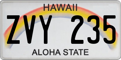 HI license plate ZVY235