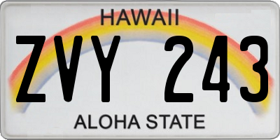 HI license plate ZVY243