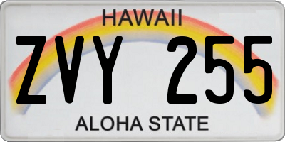 HI license plate ZVY255