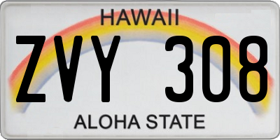 HI license plate ZVY308