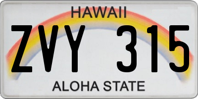 HI license plate ZVY315