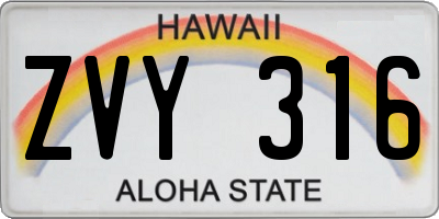 HI license plate ZVY316