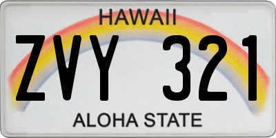 HI license plate ZVY321