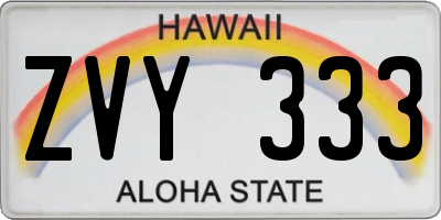 HI license plate ZVY333