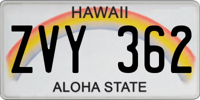 HI license plate ZVY362