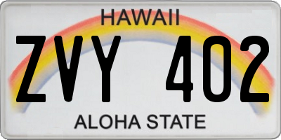 HI license plate ZVY402