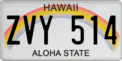 HI license plate ZVY514