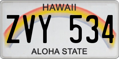 HI license plate ZVY534