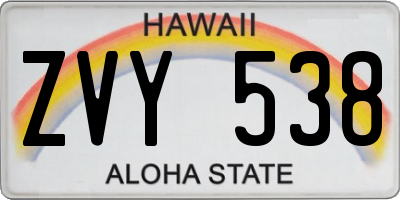 HI license plate ZVY538