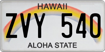 HI license plate ZVY540