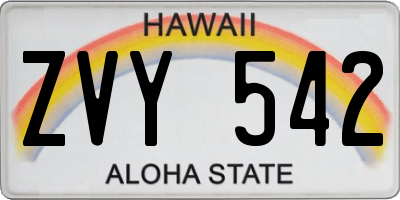 HI license plate ZVY542