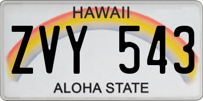 HI license plate ZVY543