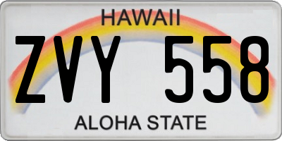 HI license plate ZVY558