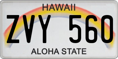 HI license plate ZVY560