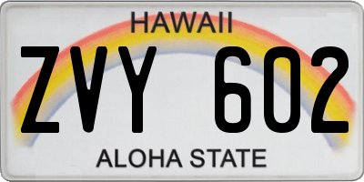 HI license plate ZVY602