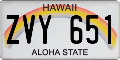 HI license plate ZVY651