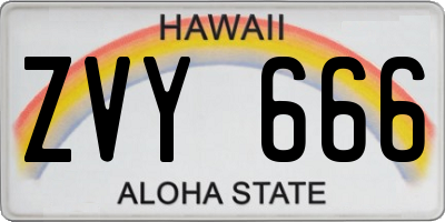 HI license plate ZVY666