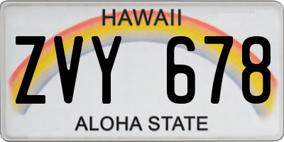 HI license plate ZVY678