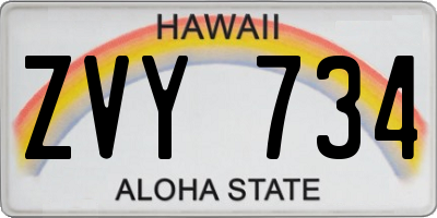 HI license plate ZVY734