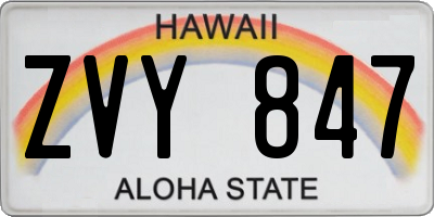 HI license plate ZVY847