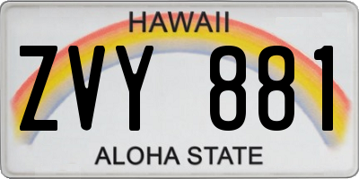 HI license plate ZVY881